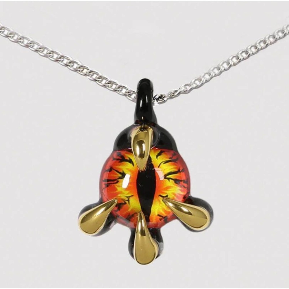 Glass Baron Eye of the Beholder Necklace Unisex 22in Orange New 22K Gold Claw